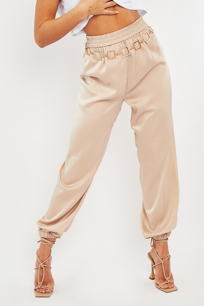 Stone Luxe Satin Joggers - Ilona-Joggers