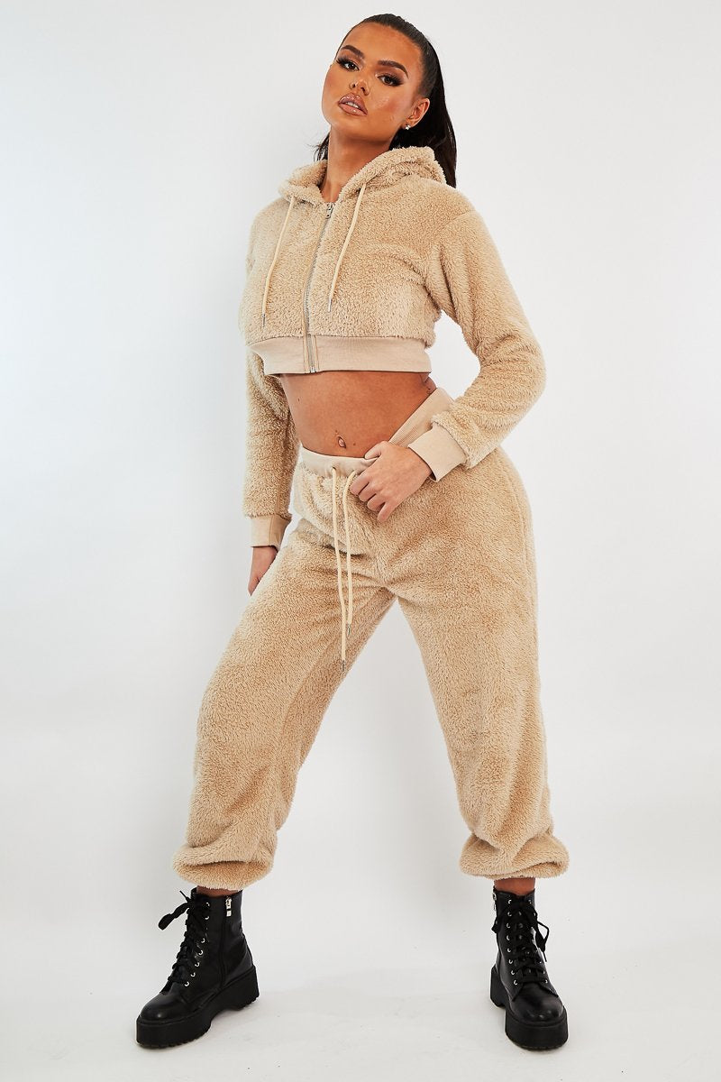 Stone Oversized Teddy Joggers - Havana-Joggers