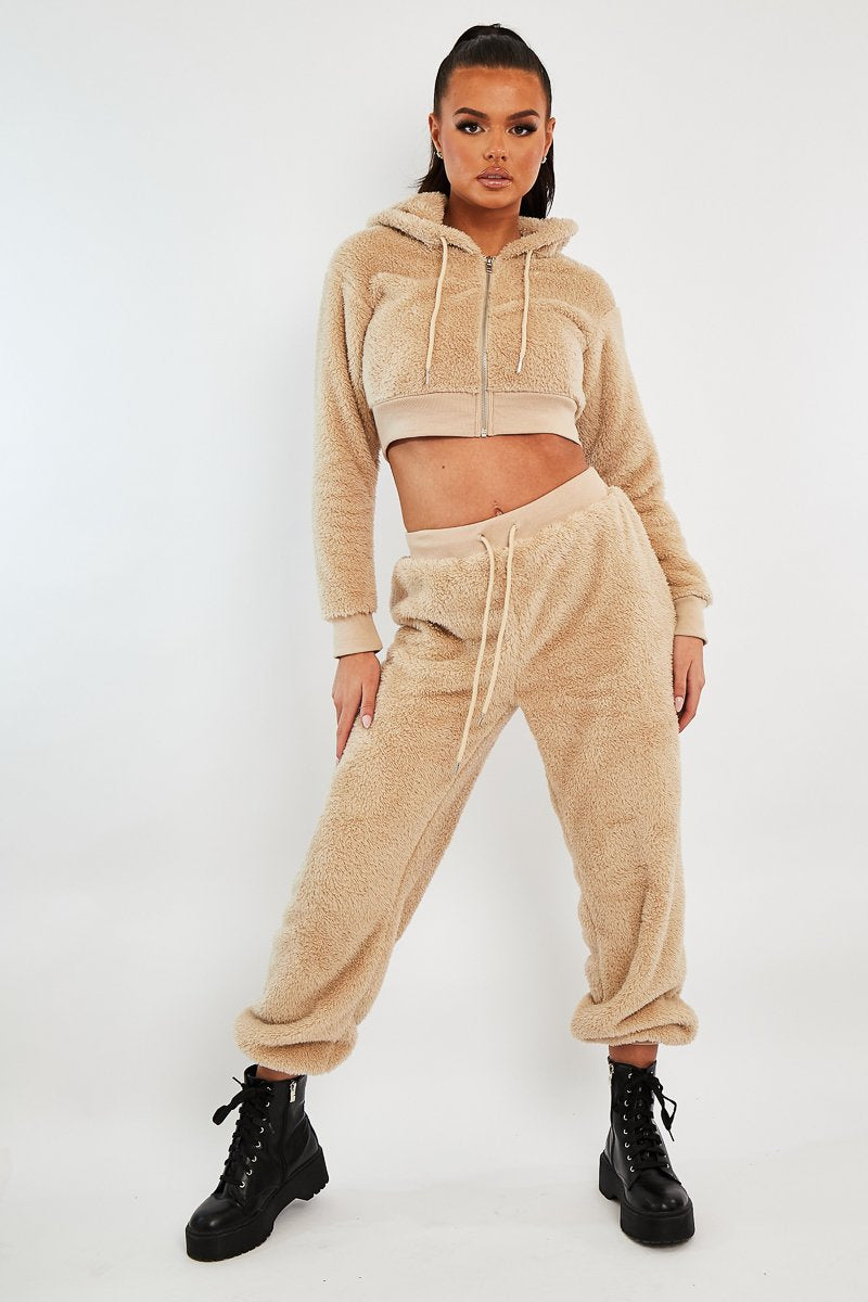Stone Oversized Teddy Joggers - Havana-Joggers