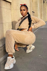 Stone Oversized Teddy Joggers - Havana-Joggers