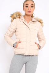 Stone Padded Coat with Fur Trim Hood - Helena-Coats