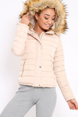 Stone Padded Coat with Fur Trim Hood - Helena-Coats