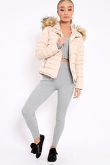 Stone Padded Coat with Fur Trim Hood - Helena-Coats