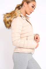 Stone Padded Coat with Fur Trim Hood - Helena-Coats