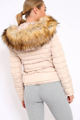 Stone Padded Coat with Fur Trim Hood - Helena-Coats