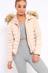 Stone Padded Coat with Fur Trim Hood - Helena-Coats
