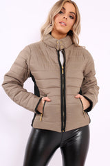 Stone Padded Coat with Side Panel Detail - Tallula-Coats