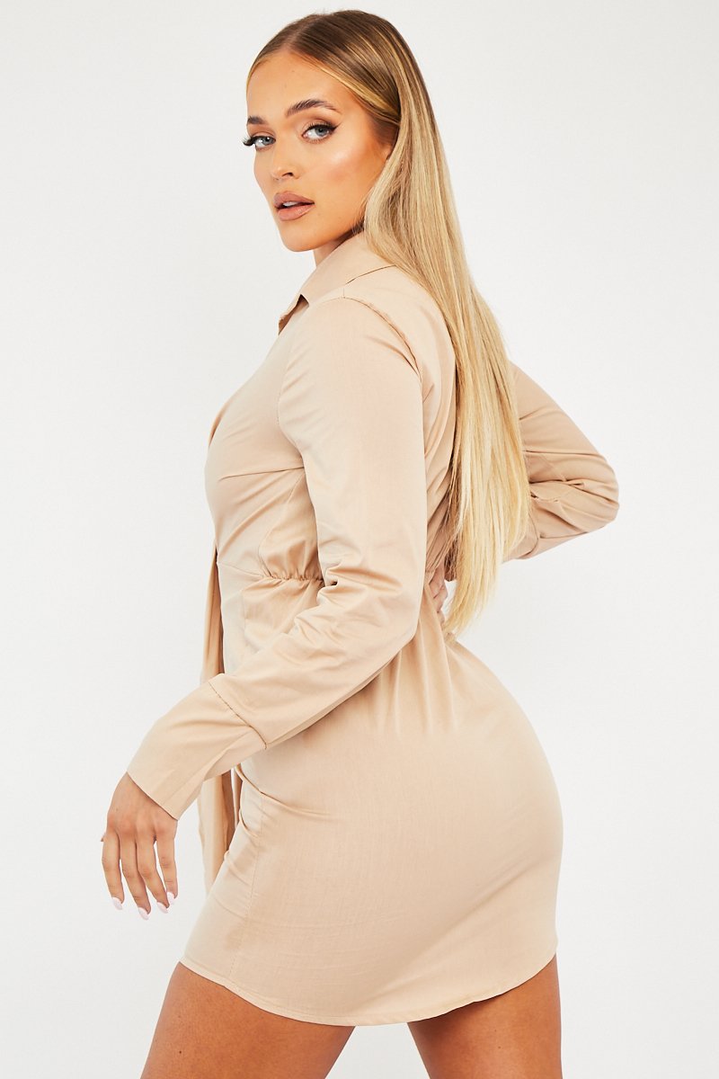 Stone Plunge Knot Detail Shirt Dress - Marlie-Dresses
