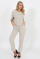 Stone Pocket Detail Dipped Hem Top - Kem-Tops