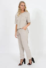 Stone Pocket Detail Dipped Hem Top - Kem-Tops