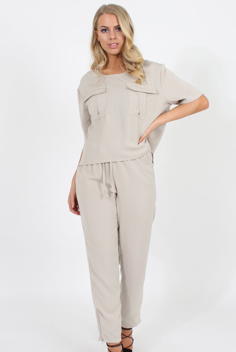 Stone Pocket Detail Dipped Hem Top - Kem-Tops