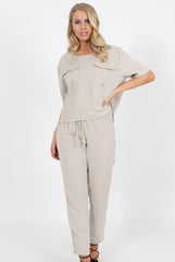 Stone Pocket Detail Dipped Hem Top - Kem-Tops