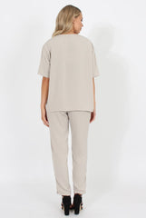 Stone Pocket Detail Dipped Hem Top - Kem-Tops