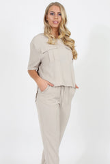 Stone Pocket Detail Dipped Hem Top - Kem-Tops