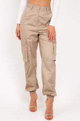 Stone Pocket High Waist Cargo Cuffed Trousers - Galya-Trousers