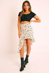 Stone Polka Print Frilled Hem Midi Skirt - Julia-Skirts