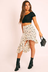 Stone Polka Print Frilled Hem Midi Skirt - Julia-Skirts