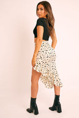 Stone Polka Print Frilled Hem Midi Skirt - Julia-Skirts