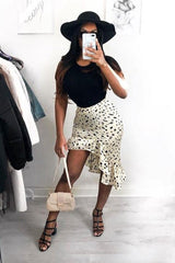 Stone Polka Print Frilled Hem Midi Skirt - Julia-Skirts