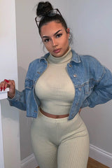 Stone Rib Crop Jumper Loungewear Set - Ayriana-Loungewear