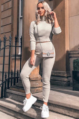 Stone Rib Crop Jumper Loungewear Set - Ayriana-Loungewear