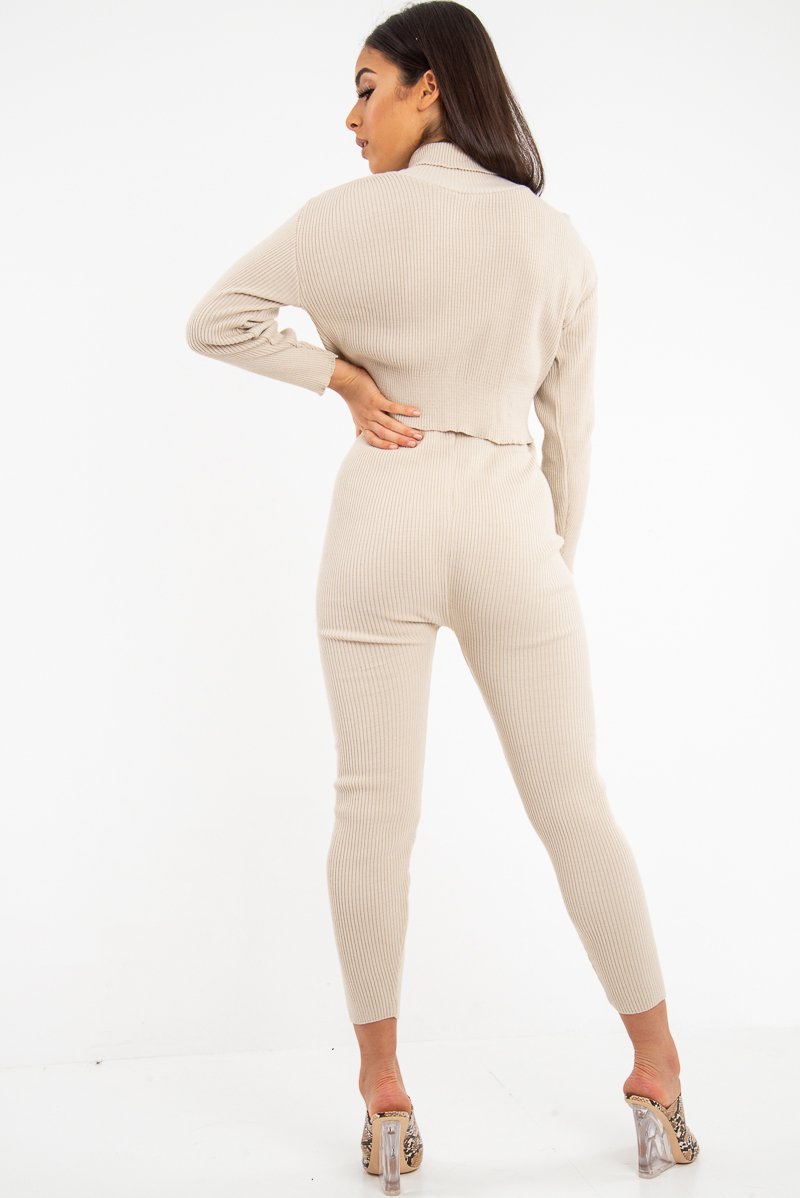 Stone Rib Crop Jumper Loungewear Set - Ayriana-Loungewear