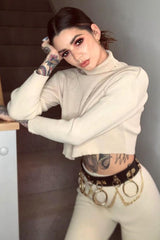 Stone Rib Crop Jumper Loungewear Set - Ayriana-Loungewear