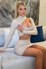 Stone Rib High Neck Front Cut Out Mini Dress - Paige