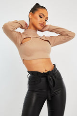 Stone Ribbed Double Cut Out Crop Top - Graci-Crop Tops