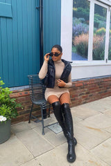 Stone Ribbed High Neck Side Split Mini Dress - Jamela-Dresses