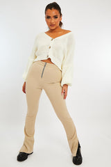 Stone Ring Zip Front Split Side Crepe Trousers - Ashton-Trousers