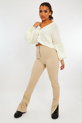 Stone Ring Zip Front Split Side Crepe Trousers - Ashton-Trousers