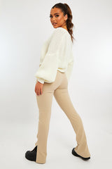 Stone Ring Zip Front Split Side Crepe Trousers - Ashton-Trousers