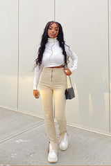 Stone Ring Zip Front Split Side Crepe Trousers - Ashton-Trousers