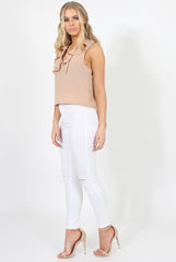 Stone Ruffle Collar V Neck Top - Cassie-Tops