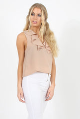 Stone Ruffle Collar V Neck Top - Cassie-Tops