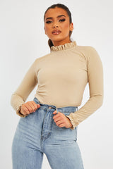 Stone Ruffle Neck Bodysuit - Trudy-Bodysuits