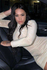 Stone Slinky High Neck Ruched Front Bodycon Dress - Carola-Dresses