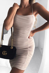 Stone Slinky Ruched Tie Strap Bodycon Dress - Caressa-Dresses