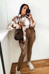 Stone Split Front Faux Leather Skinny Trouser - Meya-Trousers