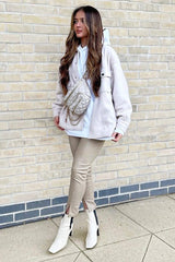 Stone Split Front Faux Leather Skinny Trouser - Meya-Trousers