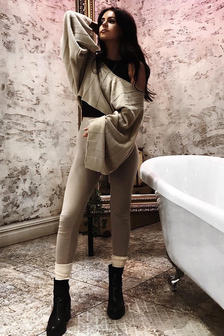 Stone Striped Cropped Batwing Jumper - Karri-Jumper