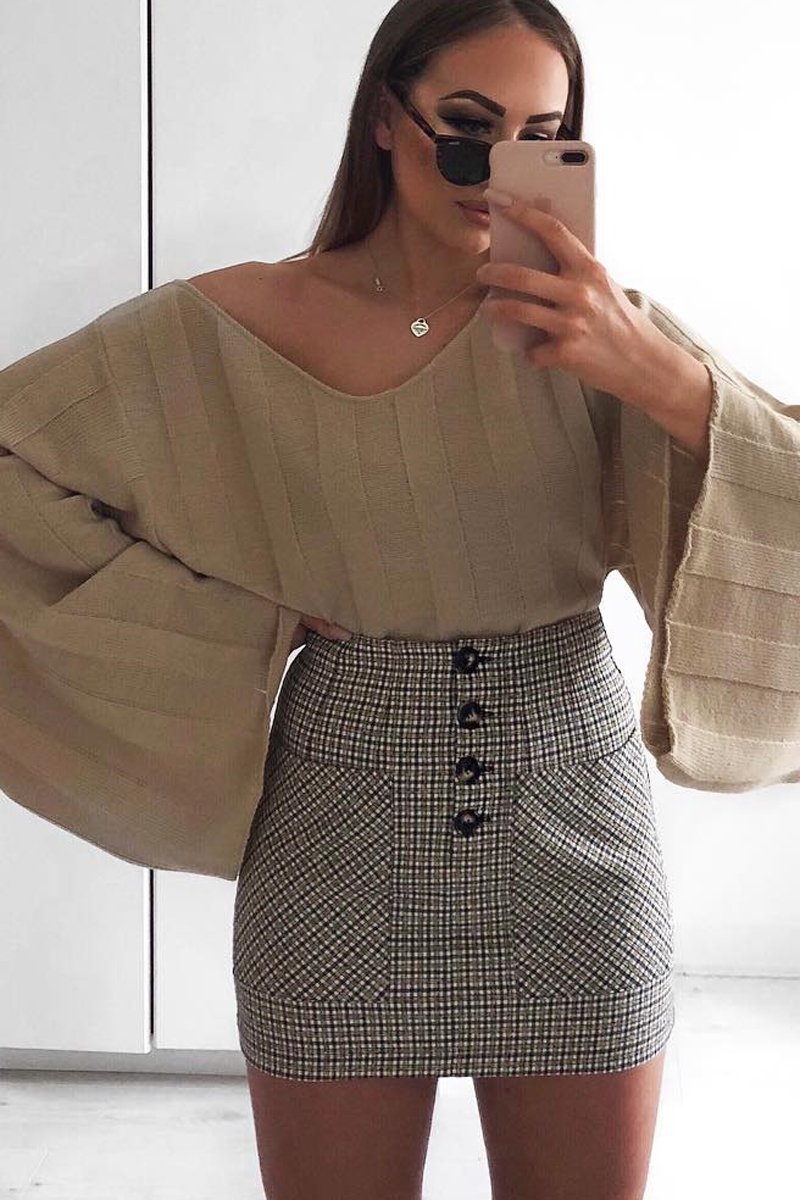 Stone Striped Cropped Batwing Jumper - Karri-Jumper