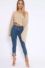 Stone Striped Cropped Batwing Jumper - Karri-Jumper