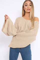 Stone Striped Cropped Batwing Jumper - Karri-Jumper