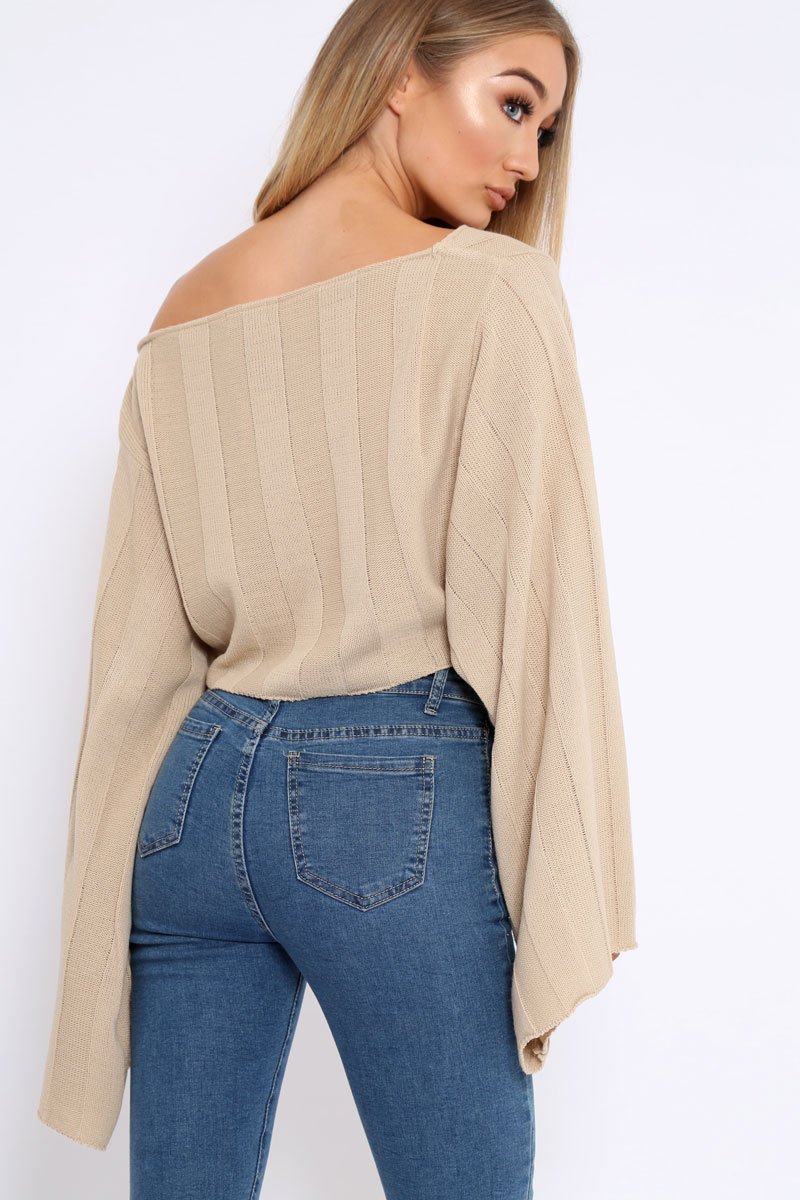 Stone Striped Cropped Batwing Jumper - Karri-Jumper