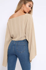 Stone Striped Cropped Batwing Jumper - Karri-Jumper