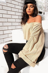 Stone Striped Cropped Batwing Jumper - Karri-Jumper