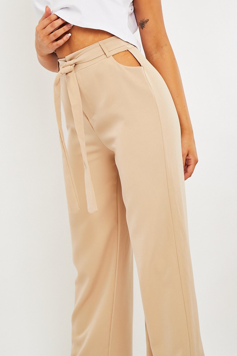 Stone Waist Cut Out Wide Leg Trousers - Adela-Trousers