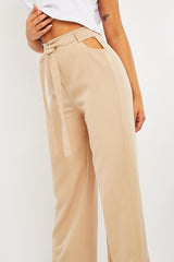 Stone Waist Cut Out Wide Leg Trousers - Adela-Trousers